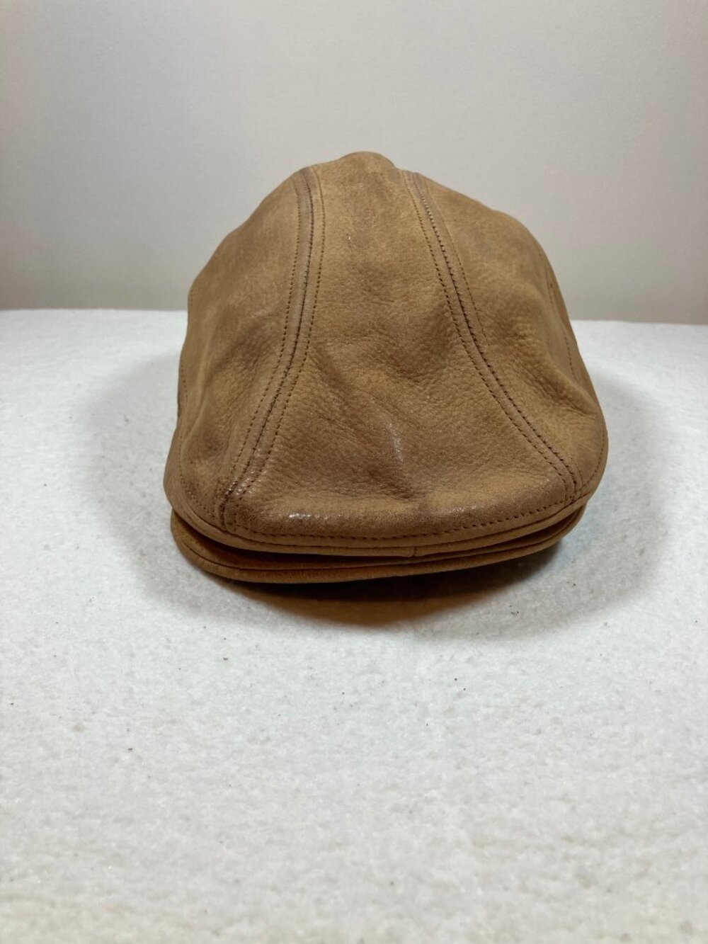 Stetson Brown Genuine Leather Newsboy Cap Size M in Good Used Condition